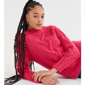 Urban Outfitters Jonah Cozy Cable Knit Sweater Rose Pink